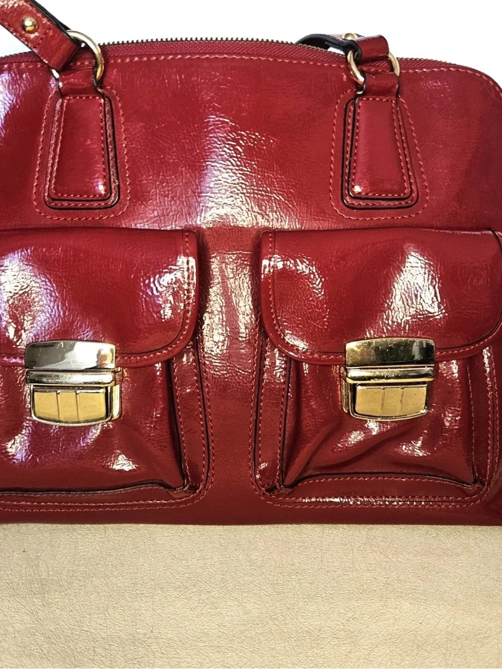 Franklin Covey Red Leather Shoulder Bag / Laptop bag with Gold Hardware